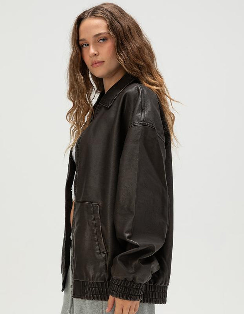 Elevate Your Style with the RSQ Womens Oversized Faux Leather Bomber Jacket