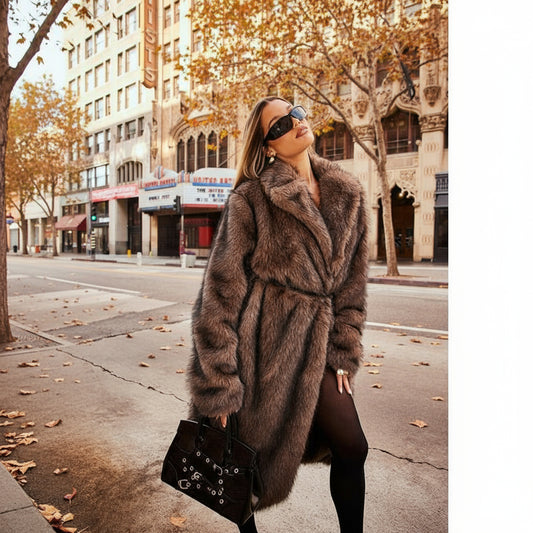 Brun Faux Fur Kåpe Dame - Lang Varm Vinterjakke