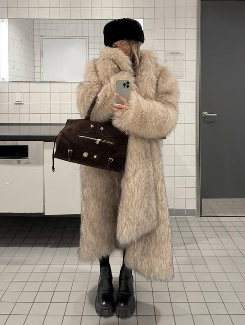 ASANDY Women's Long Faux Fur Coat - Luxurious Warmth for Autumn & Winter, Elegant Draping Design Enhances Your Silhouette