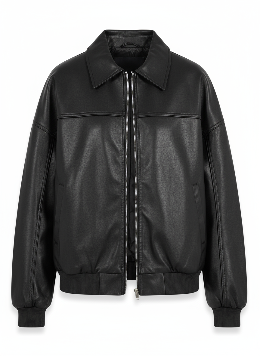 Zwarte leren bomber jas