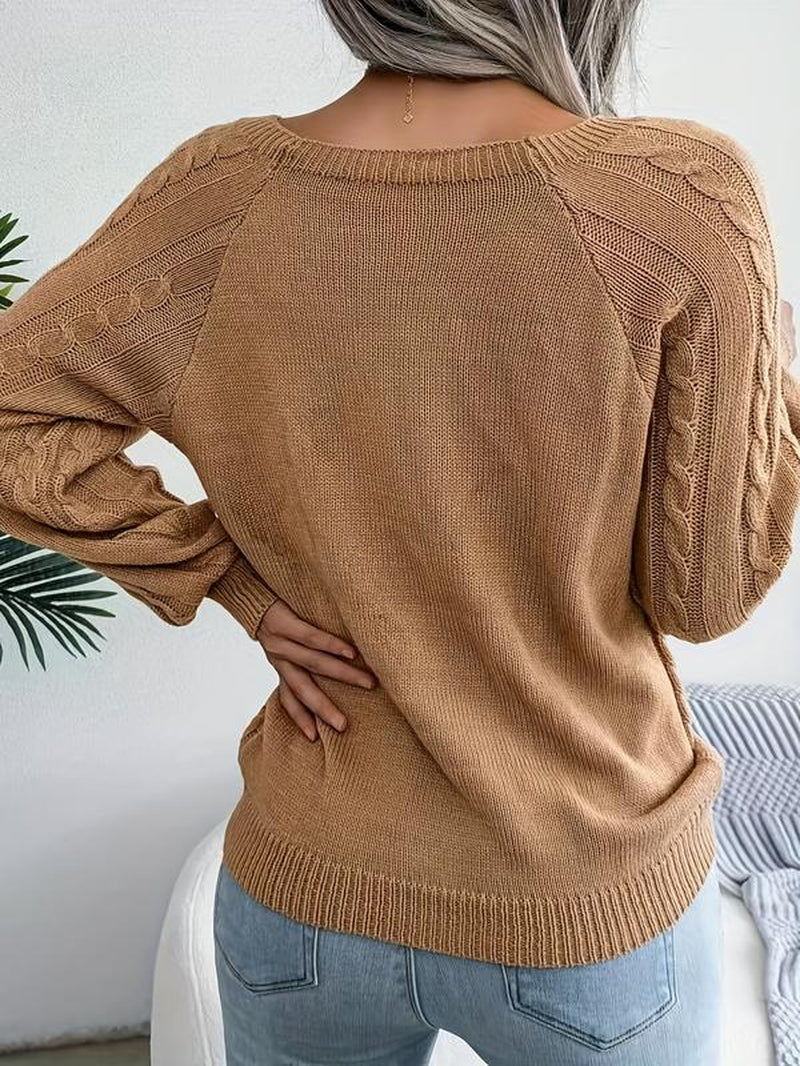 Women'S round Neck Solid Color Knitted Sweater Loose and Comfortable Woven Spring and Autumn Pullover