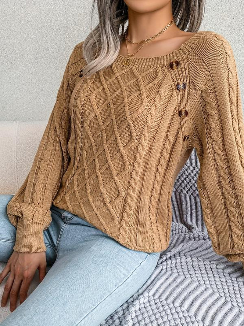 Women'S round Neck Solid Color Knitted Sweater Loose and Comfortable Woven Spring and Autumn Pullover