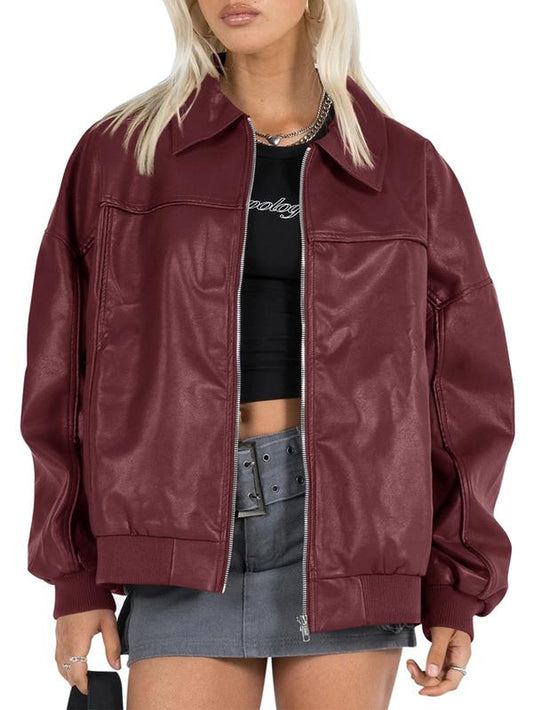 Elevate Your Style with the Ebifin Women's Oversized Faux Leather Bomber Jacket - Perfect for Casual Fall Fashion!