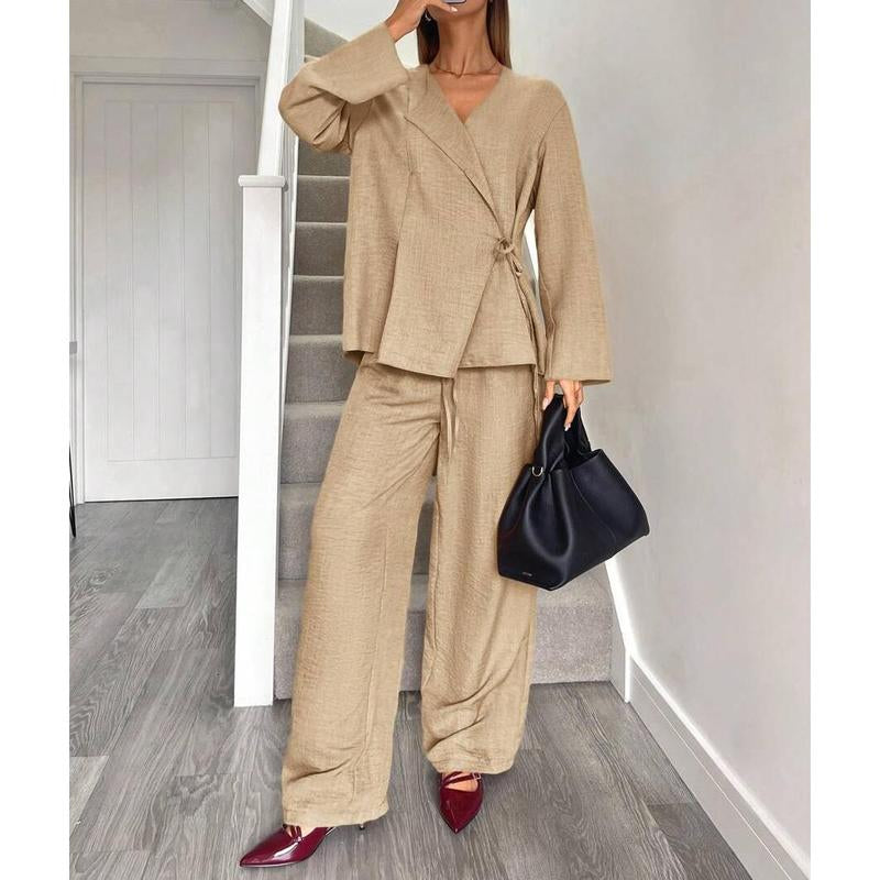 Elevate Your Office Style with Our Chic Wine Red Two-Piece Blazer and Pants Set for Women - Perfect for Autumn and Family Matching!