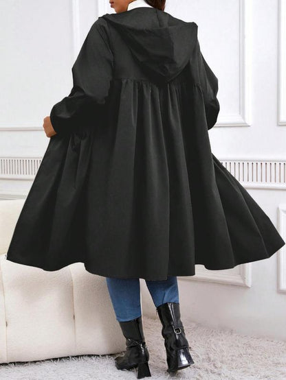 Stilig plus size ensfarget longline kåpe - Perfekt casual åpen front yttertøy for høst og vinter