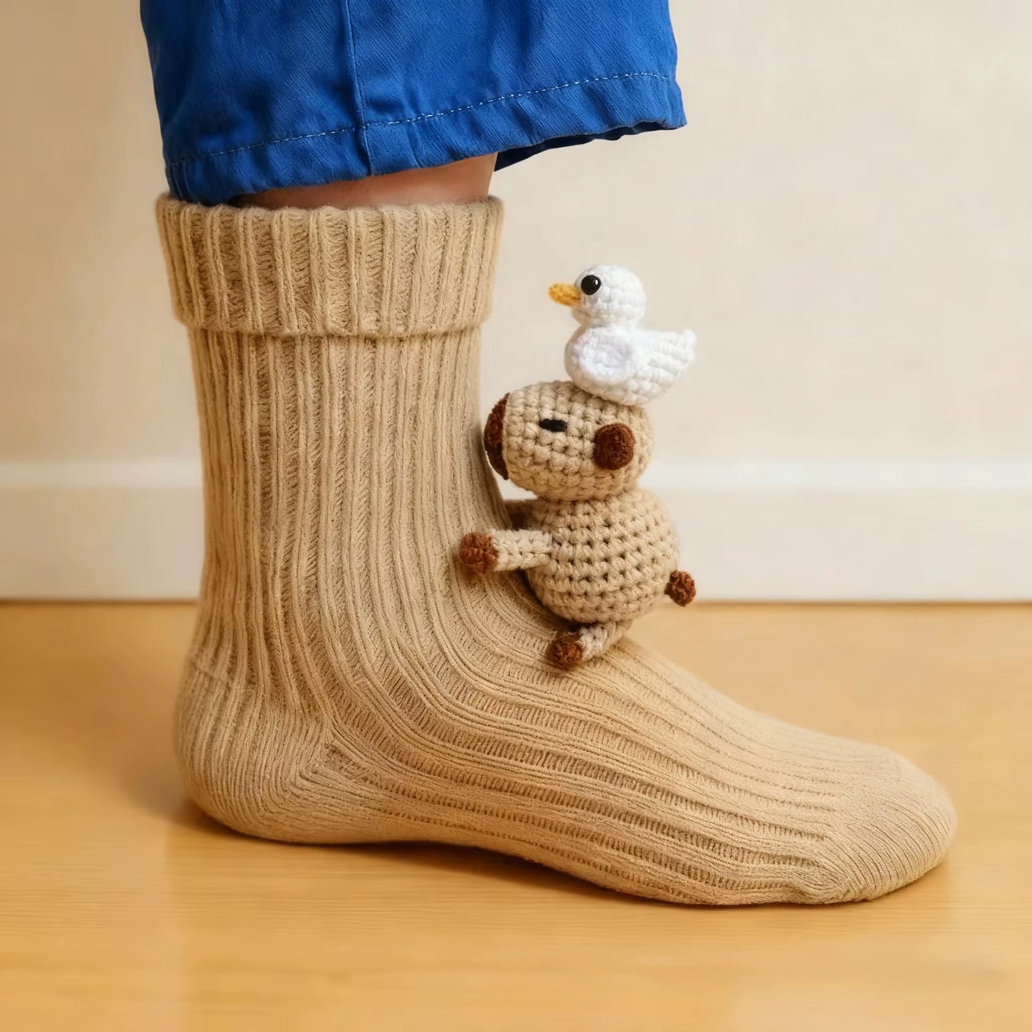 3D panda og dovendyr sokker for barn - morsomme håndstrikkede varme sokker