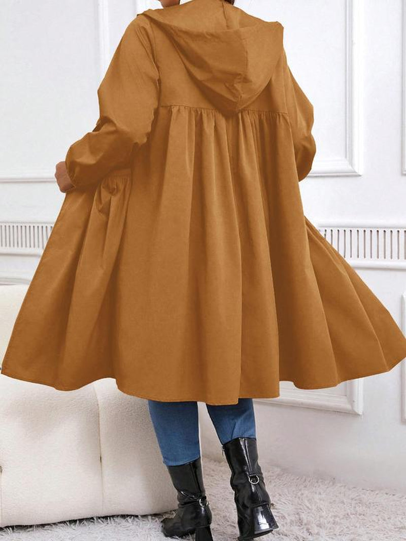 Stilig plus size ensfarget longline kåpe - Perfekt casual åpen front yttertøy for høst og vinter