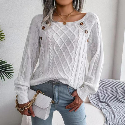Women'S round Neck Solid Color Knitted Sweater Loose and Comfortable Woven Spring and Autumn Pullover