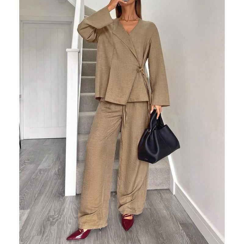 Elevate Your Office Style with Our Chic Wine Red Two-Piece Blazer and Pants Set for Women - Perfect for Autumn and Family Matching!