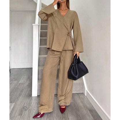 Elevate Your Office Style with Our Chic Wine Red Two-Piece Blazer and Pants Set for Women - Perfect for Autumn and Family Matching!