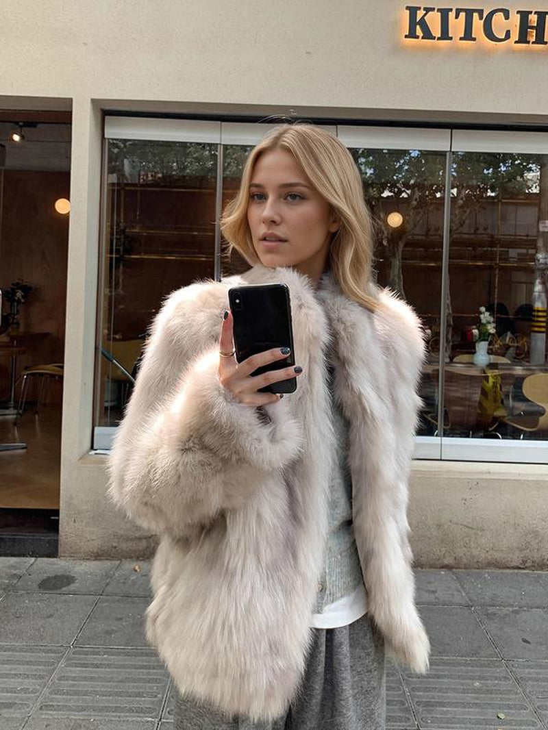 Elevate Your Winter Wardrobe with Our Chic Women's Faux Fox Fur Coat - Stand Collar, Long Sleeve, and Cozy H-Line Cut for Effortless Style