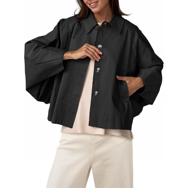 Elevate Your Style with the Imily Bela Women's Oversized Cropped Trench Coat - Trendy Batwing Sleeve Outerwear for Every Occasion
