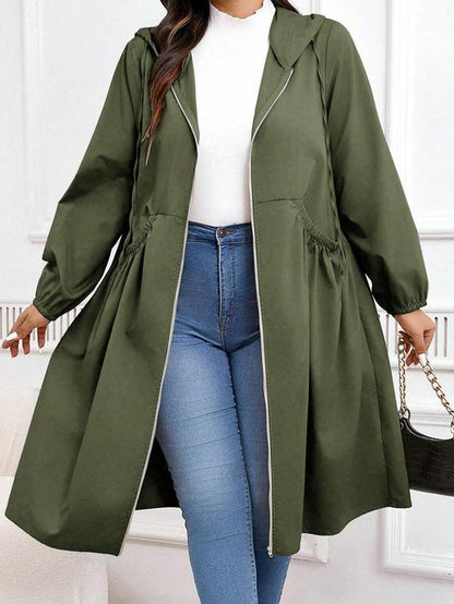 Stilig plus size ensfarget longline kåpe - Perfekt casual åpen front yttertøy for høst og vinter