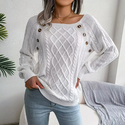 Women'S round Neck Solid Color Knitted Sweater Loose and Comfortable Woven Spring and Autumn Pullover