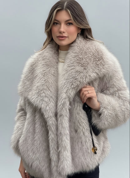 Winter Plush Coat Fashion Warm Thicken Fluffy Lapel Jacket Outwear Casual Long Sleeve Tops Womens Clothing