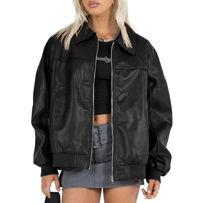 Elevate Your Style with the Ebifin Women's Oversized Faux Leather Bomber Jacket - Perfect for Casual Fall Fashion!