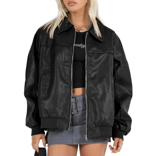 Elevate Your Style with the Ebifin Women's Oversized Faux Leather Bomber Jacket - Perfect for Casual Fall Fashion!