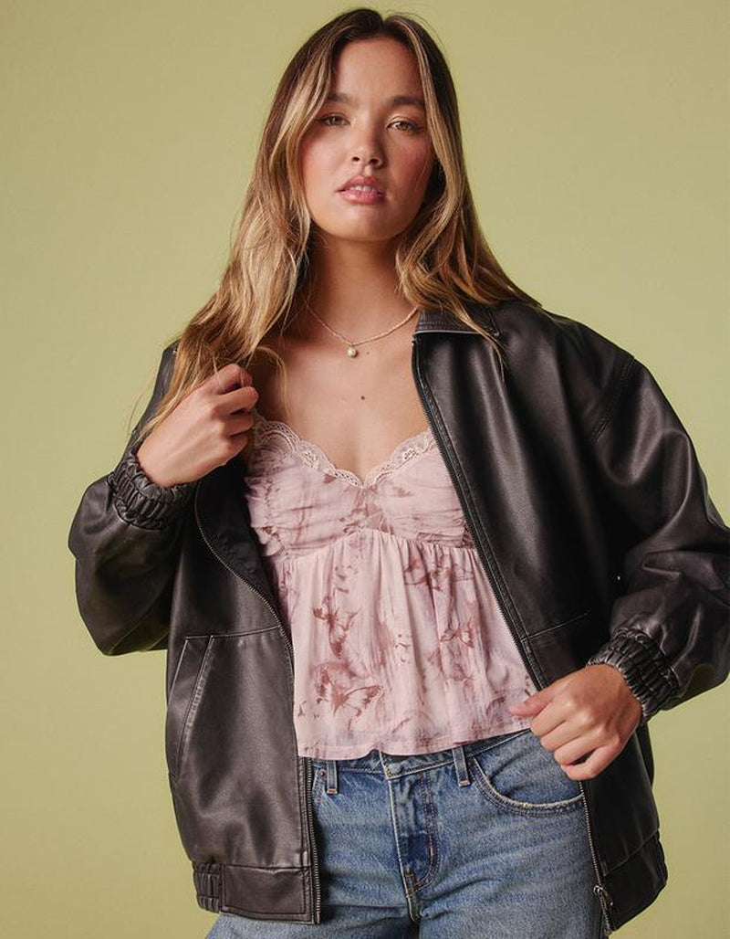 Elevate Your Style with the RSQ Womens Oversized Faux Leather Bomber Jacket