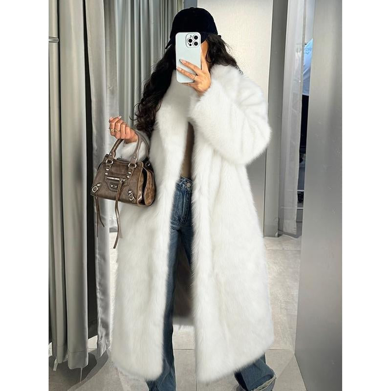 ASANDY Women's Long Faux Fur Coat - Luxurious Warmth for Autumn & Winter, Elegant Draping Design Enhances Your Silhouette