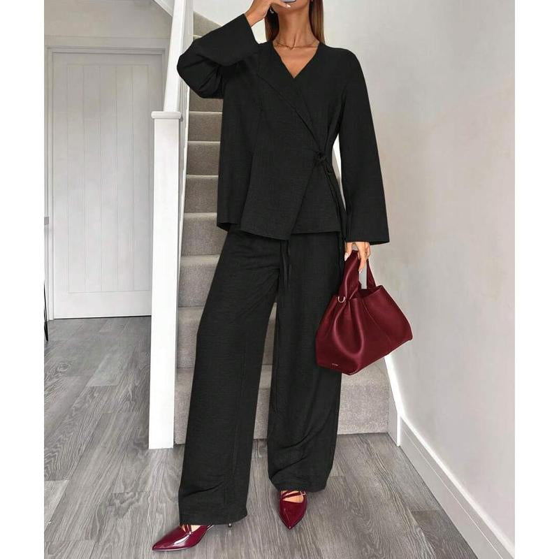 Elevate Your Office Style with Our Chic Wine Red Two-Piece Blazer and Pants Set for Women - Perfect for Autumn and Family Matching!