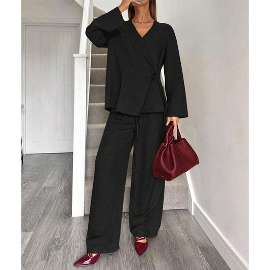 Elevate Your Office Style with Our Chic Wine Red Two-Piece Blazer and Pants Set for Women - Perfect for Autumn and Family Matching!