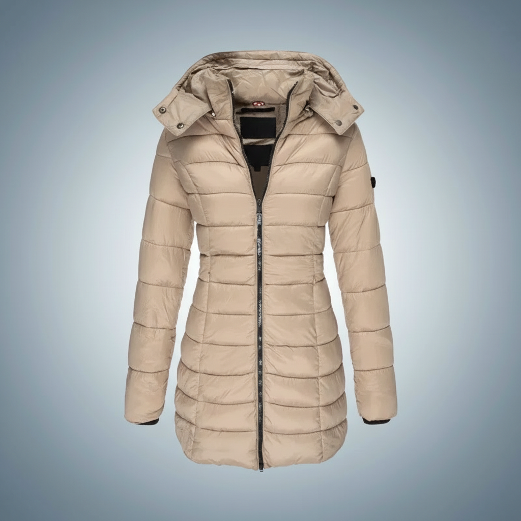 Beige dame vinterjakke parka med hette