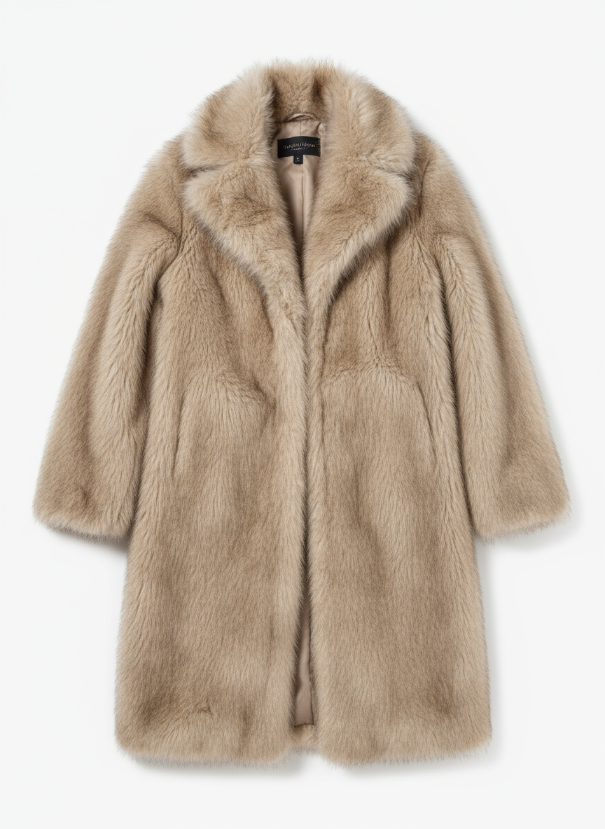 Beige nepbont jas flat lay