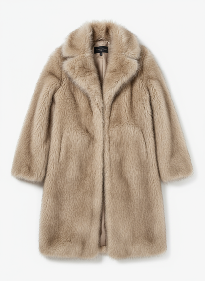 Beige nepbont jas flat lay