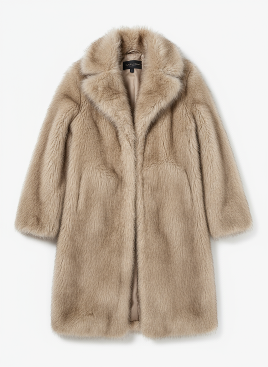 Beige nepbont jas flat lay