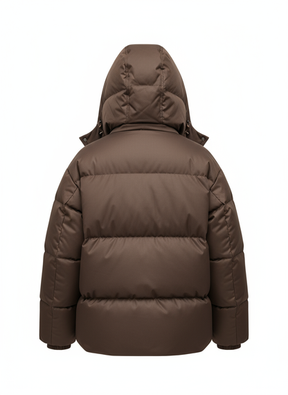 Bruine parka achteraanzicht