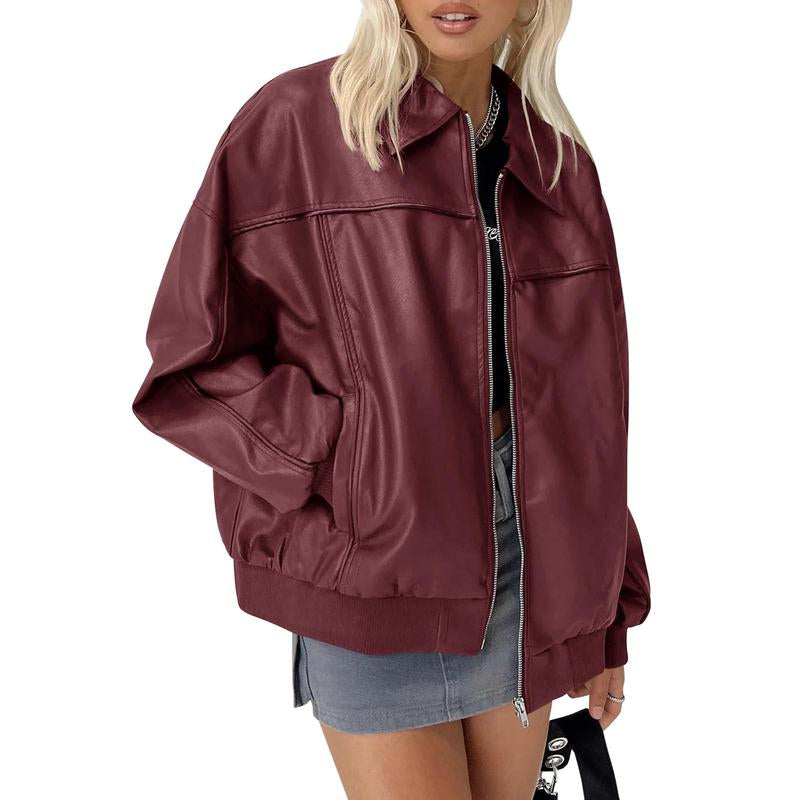Elevate Your Style with the Ebifin Women's Oversized Faux Leather Bomber Jacket - Perfect for Casual Fall Fashion!