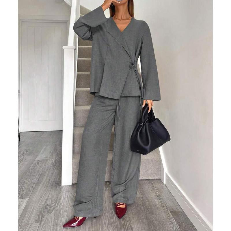 Elevate Your Office Style with Our Chic Wine Red Two-Piece Blazer and Pants Set for Women - Perfect for Autumn and Family Matching!