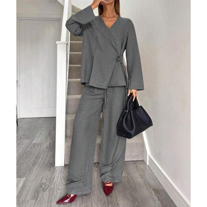 Elevate Your Office Style with Our Chic Wine Red Two-Piece Blazer and Pants Set for Women - Perfect for Autumn and Family Matching!