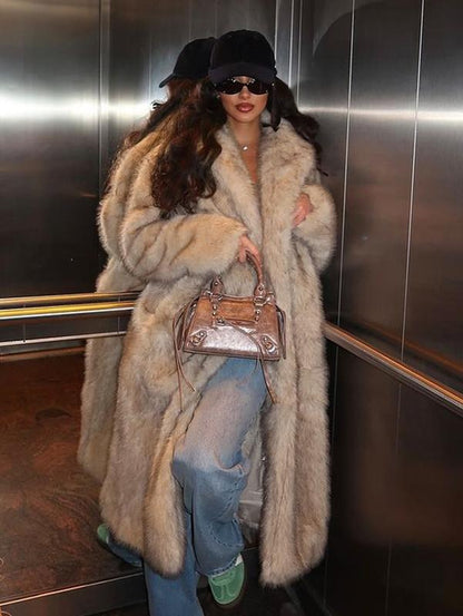 ASANDY Women's Long Faux Fur Coat - Luxurious Warmth for Autumn & Winter, Elegant Draping Design Enhances Your Silhouette