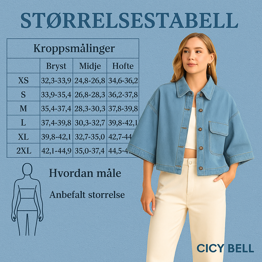 CICY BELL Maattabel voor Cropped Denim Jacket