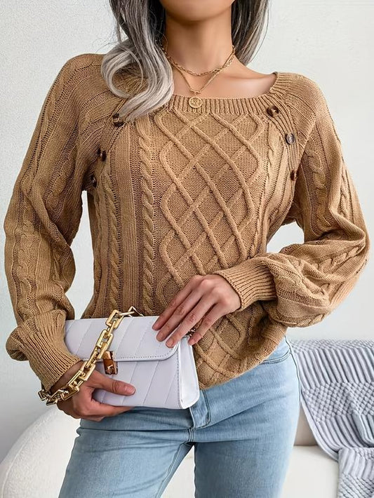 Women'S round Neck Solid Color Knitted Sweater Loose and Comfortable Woven Spring and Autumn Pullover