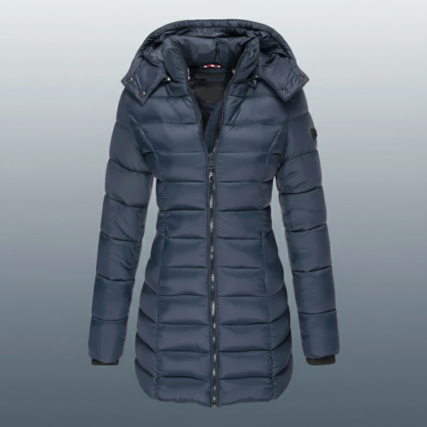 Mørkeblå dame vinterjakke parka med hette