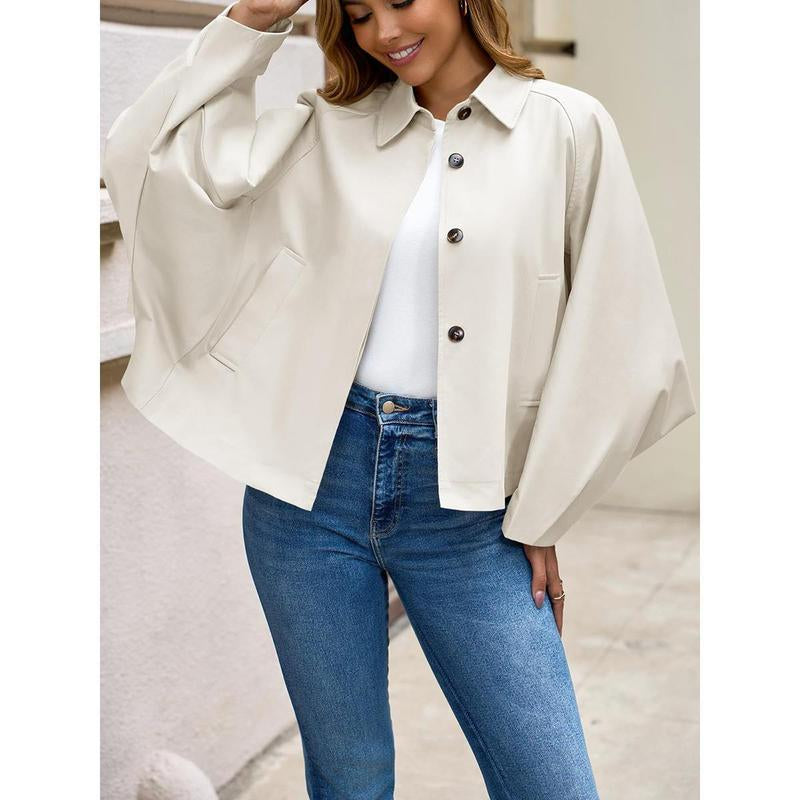 Elevate Your Style with the Imily Bela Women's Oversized Cropped Trench Coat - Trendy Batwing Sleeve Outerwear for Every Occasion