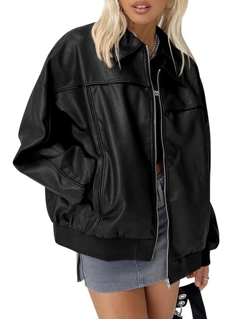 Elevate Your Style with the Ebifin Women's Oversized Faux Leather Bomber Jacket - Perfect for Casual Fall Fashion!