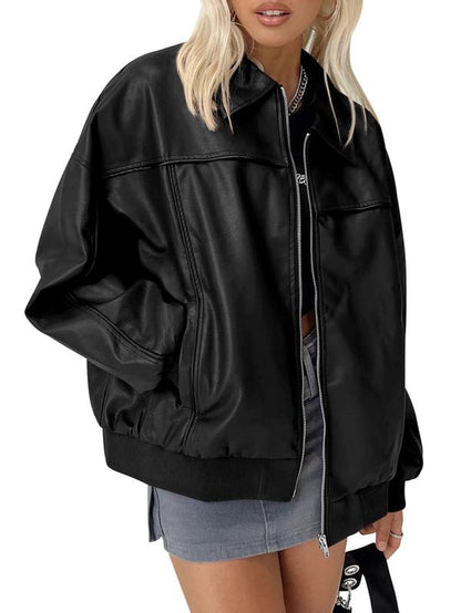 Elevate Your Style with the Ebifin Women's Oversized Faux Leather Bomber Jacket - Perfect for Casual Fall Fashion!