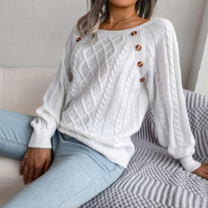 Women'S round Neck Solid Color Knitted Sweater Loose and Comfortable Woven Spring and Autumn Pullover