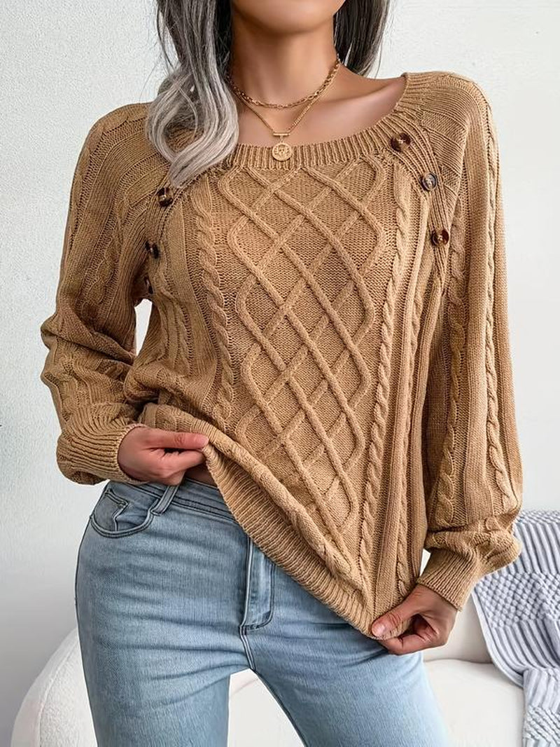 Women'S round Neck Solid Color Knitted Sweater Loose and Comfortable Woven Spring and Autumn Pullover
