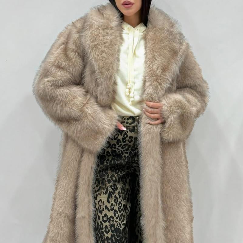 ASANDY Women's Long Faux Fur Coat - Luxurious Warmth for Autumn & Winter, Elegant Draping Design Enhances Your Silhouette
