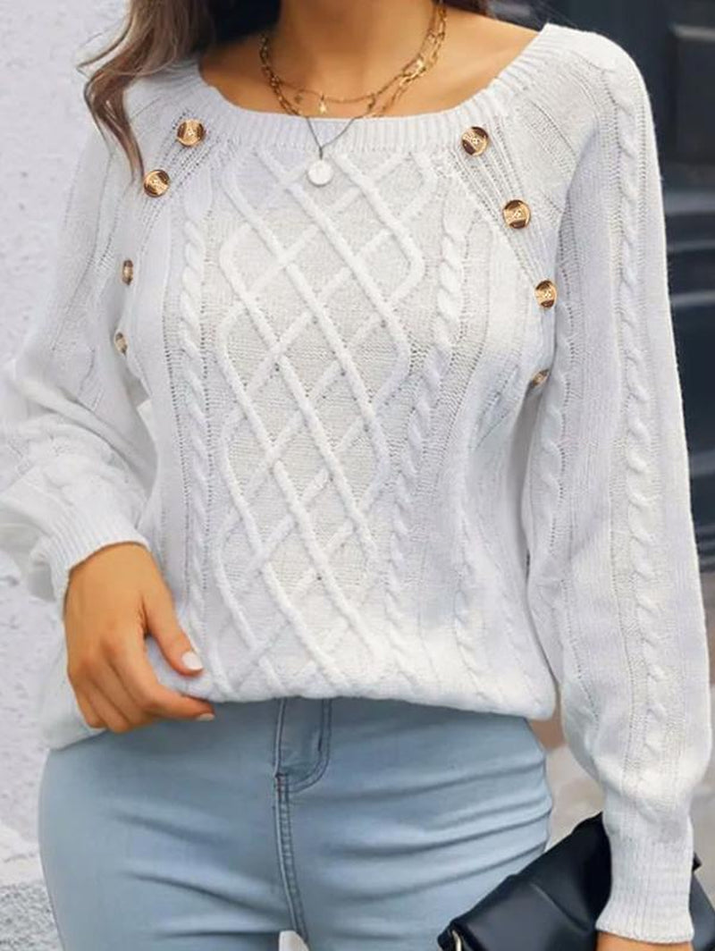 Women'S round Neck Solid Color Knitted Sweater Loose and Comfortable Woven Spring and Autumn Pullover