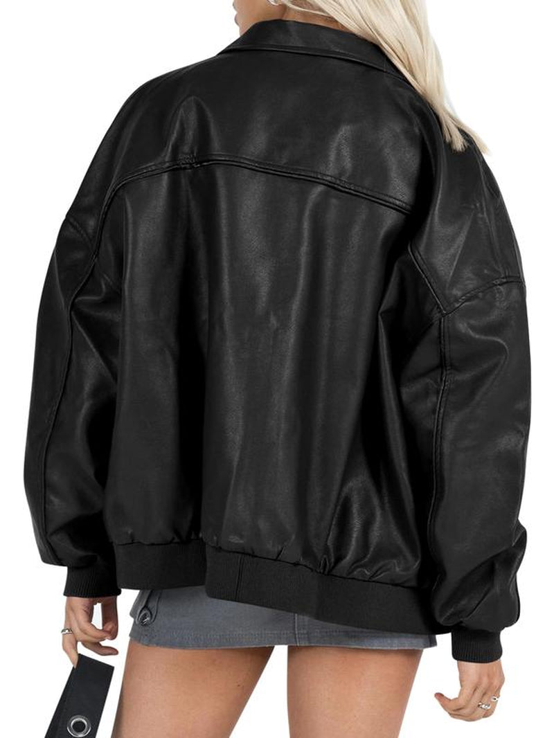 Elevate Your Style with the Ebifin Women's Oversized Faux Leather Bomber Jacket - Perfect for Casual Fall Fashion!