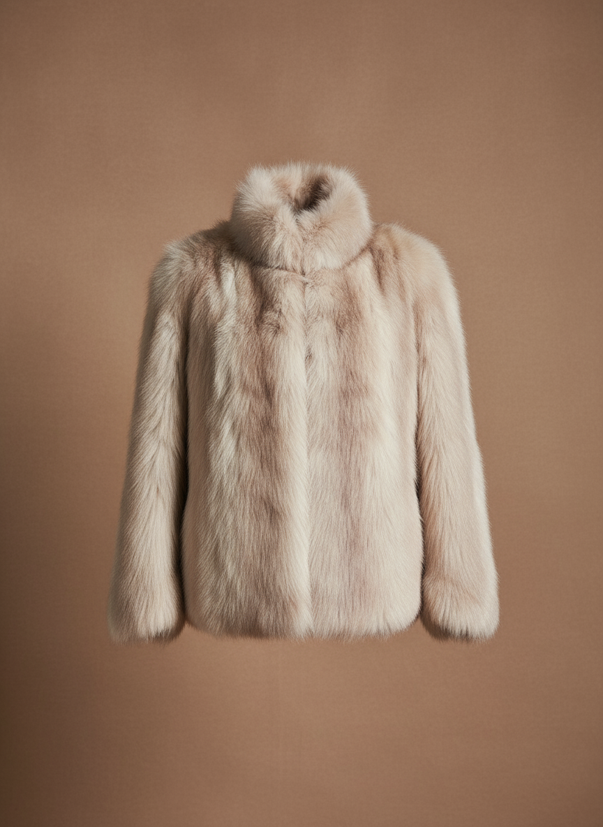 Fuskepels jas op taupe achtergrond