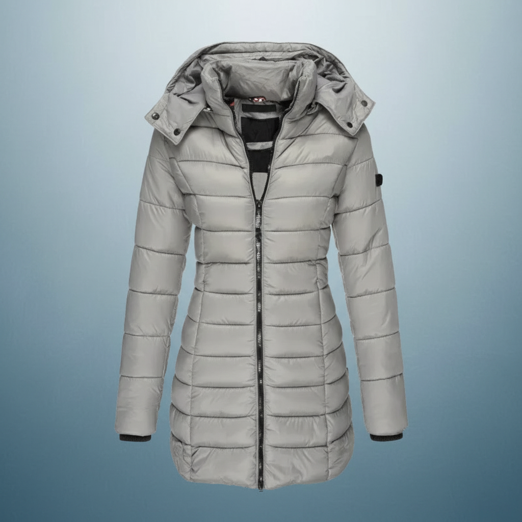 Grå dame vinterjakke parka med hette