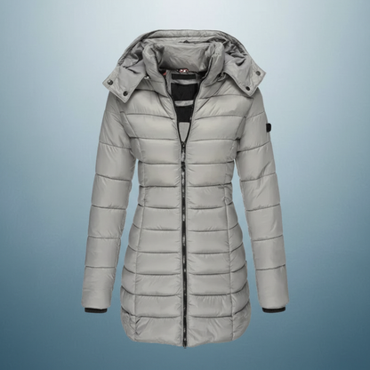 Grå dame vinterjakke parka med hette