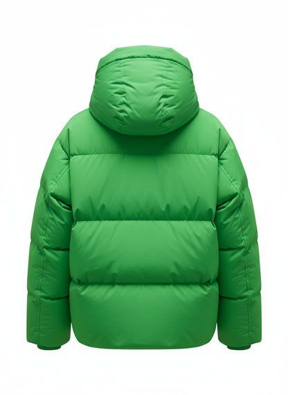 Groene parka achteraanzicht