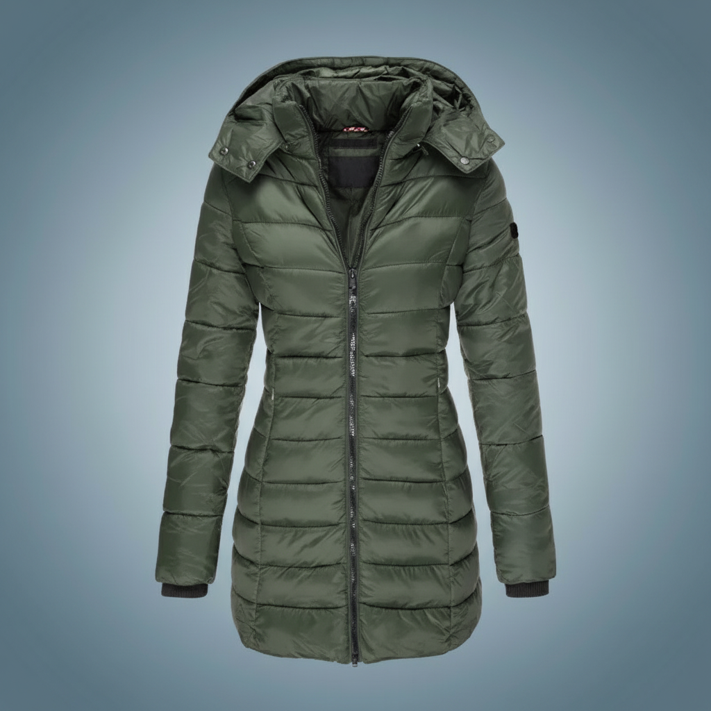Olivengrønn dame vinterjakke parka med hette